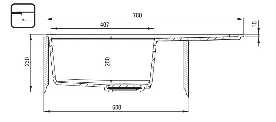 Évier de cuisine encastrable simple bac avec égouttoir granit Deante Momi 78 x 50 cm en gris métallisé avec vidage automatique télescopique gain de place — vue 4