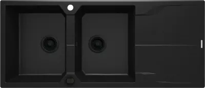 Évier de cuisine encastrable double bac granit Deante Andante 116 x 50 cm en noir avec vidage télescopique gain de place