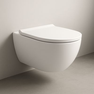 Geberit Acanto Wall-Hung Toilet Pack, TurboFlush, with Auto-Lowering Antibacterial Seat and Lockable Hinges