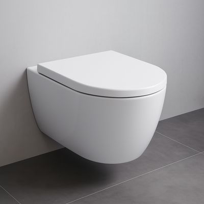 Geberit iCon Wall-Hung Toilet Pack Rimfree White Matte with Hidden Fixings and Soft-Close Antibacterial Seat