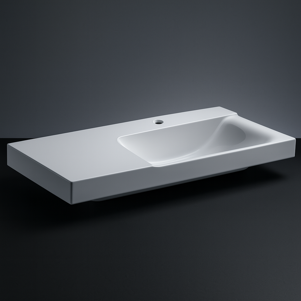 Plan-vasque Geberit Xeno² 90 cm avec espace de rangement à gauche et avec trou de robinetterie - vue 3