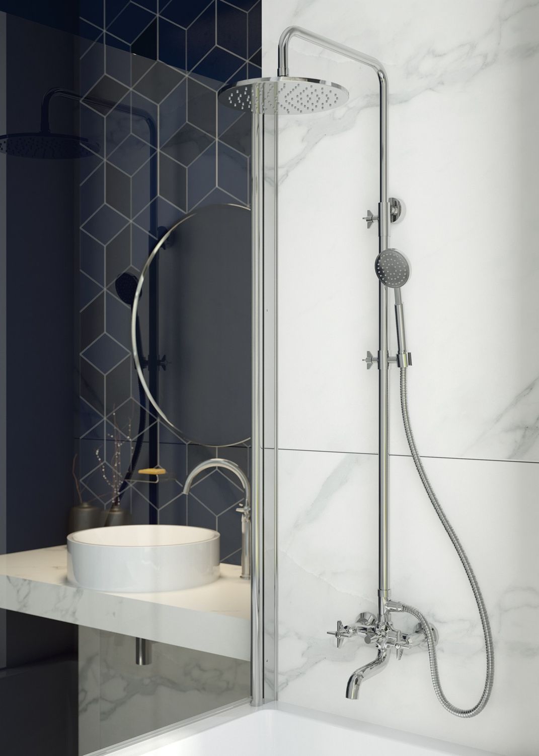 Deante Temisto 250 Shower Column with Shower Mixer and Chrome Spout
