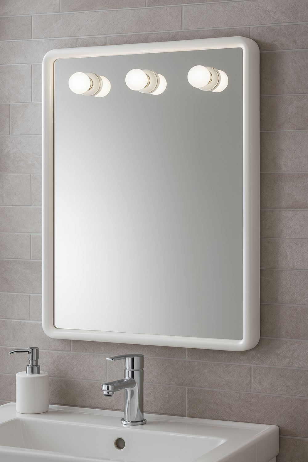 Mirror Gedy Dakota Rectangular 60 x 70 cm with White Frame and Lighting
