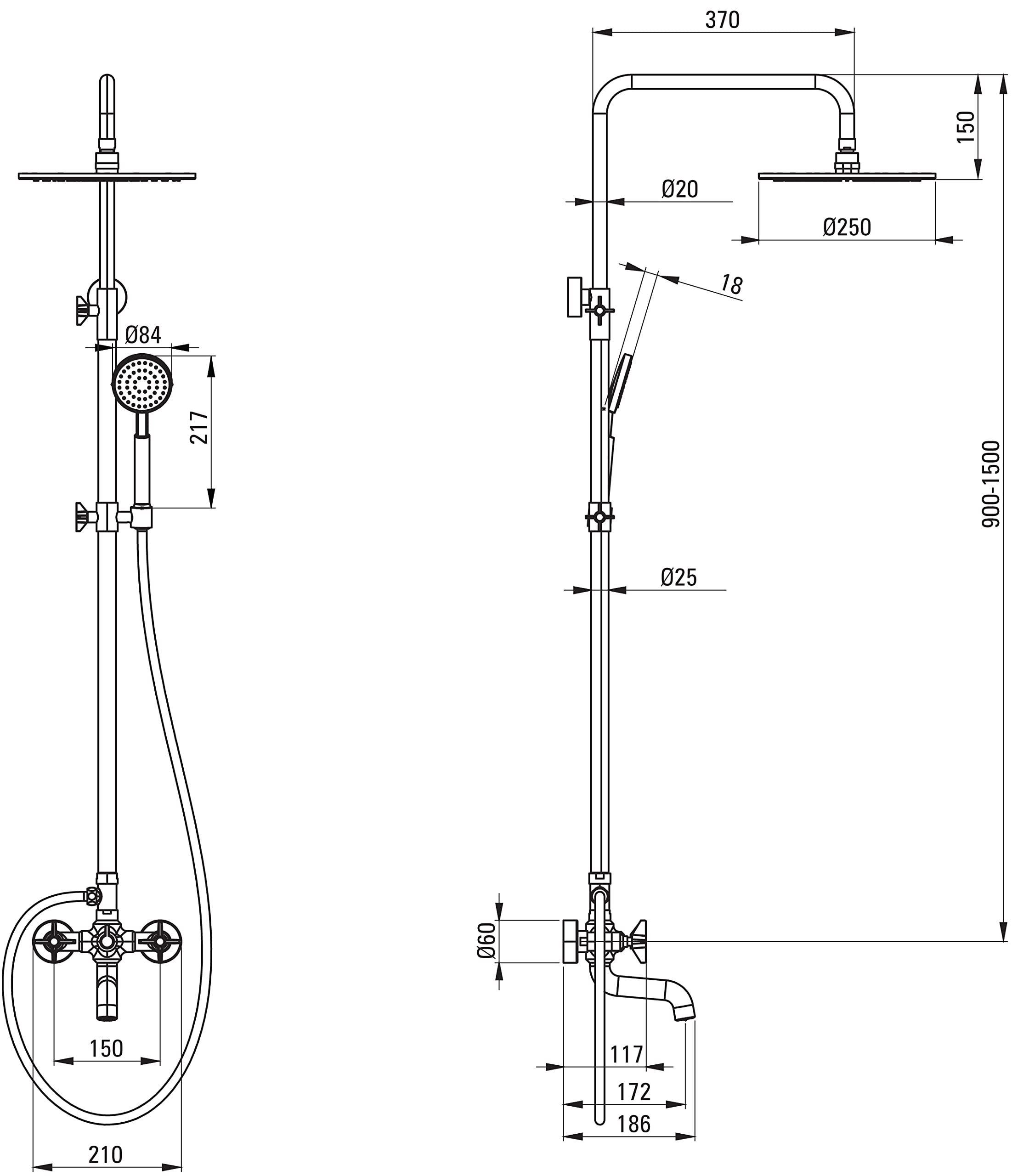 Colonne de douche Deante Temisto 250 avec mitigeur de douche et bec verseur en chromé - vue 5