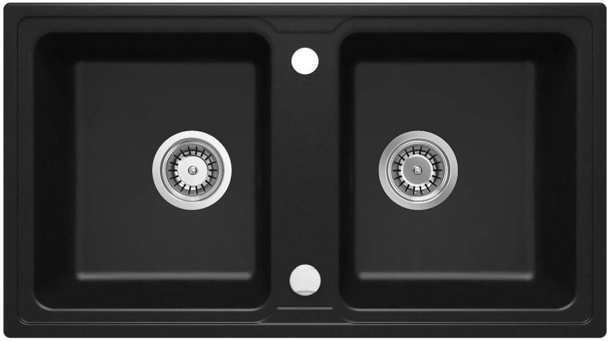 Deante Zorba Double Bowl Granite Undermount Kitchen Sink 78 x 43.5 cm in Matte Black with Space-Saving Telescopic Drain