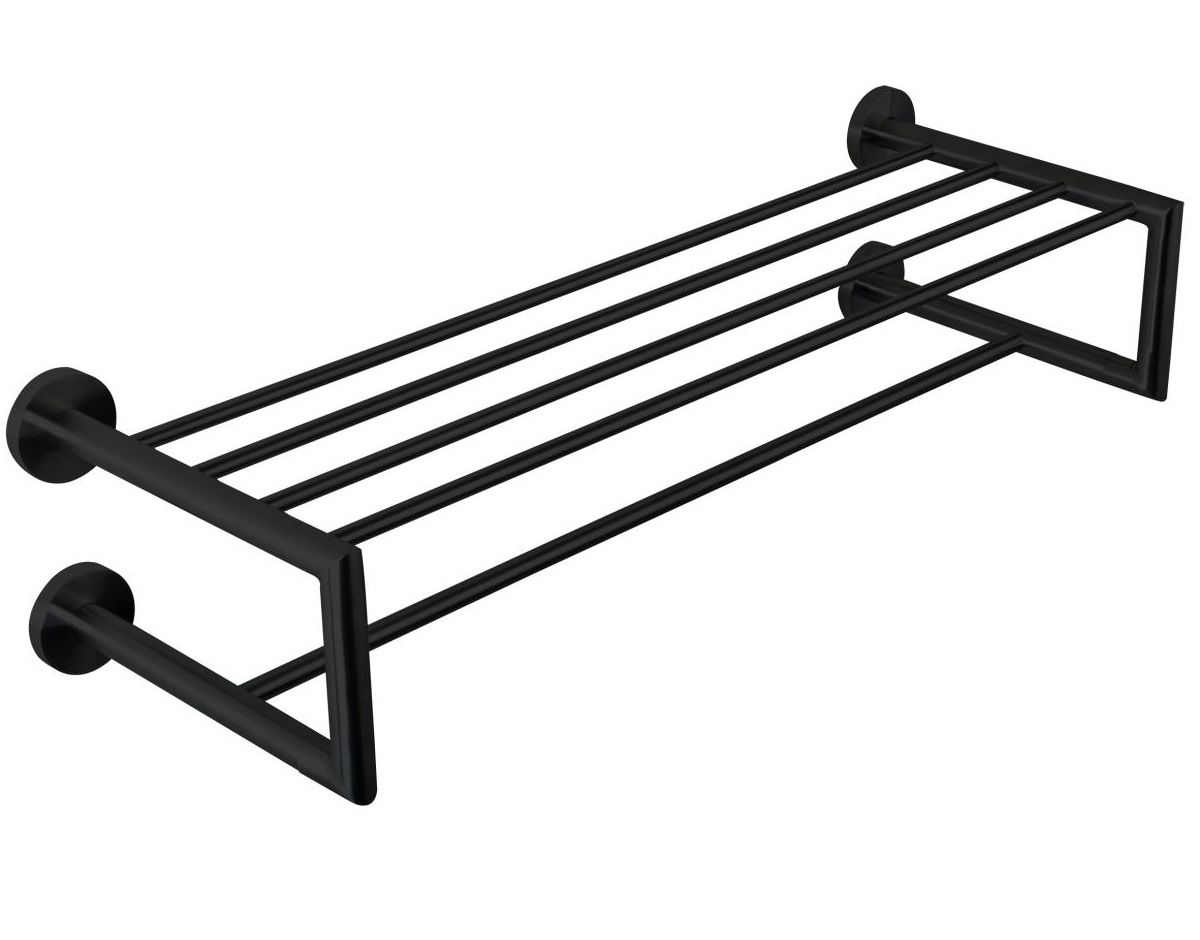 Nofer Niza matte black towel rack tray with lower bar