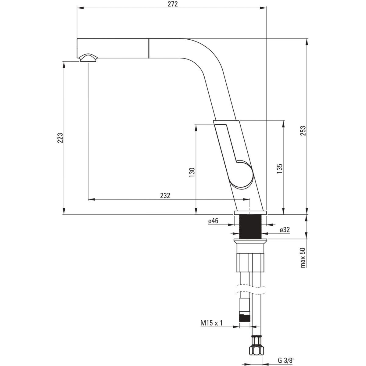 Mitigeur de cuisine Deante Silia avec douchette extractible en acier inoxydable brossé — vue 3