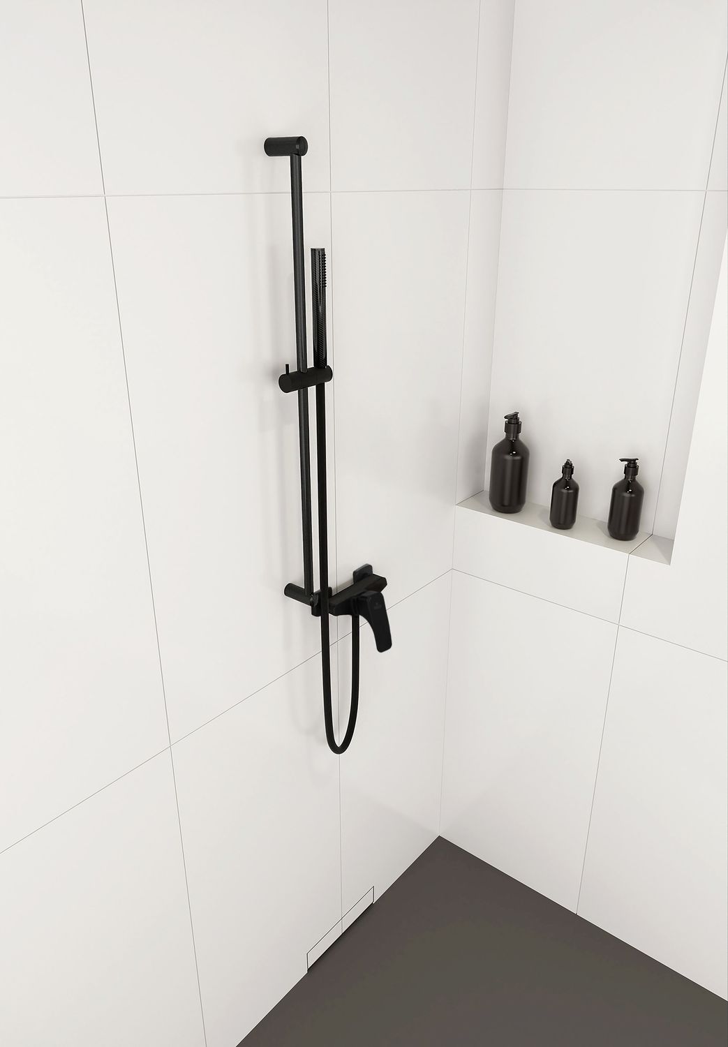 Barre de douche Deante Karbo avec douchette à main 1 jet et flexible en noir mat — vue 3