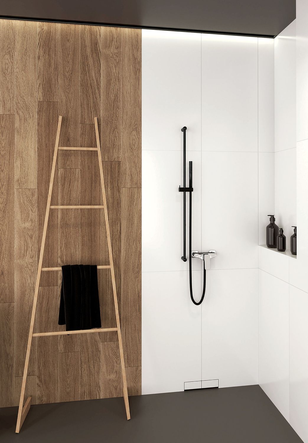 Barre de douche Deante Karbo avec douchette à main 1 jet et flexible en noir mat — vue 4