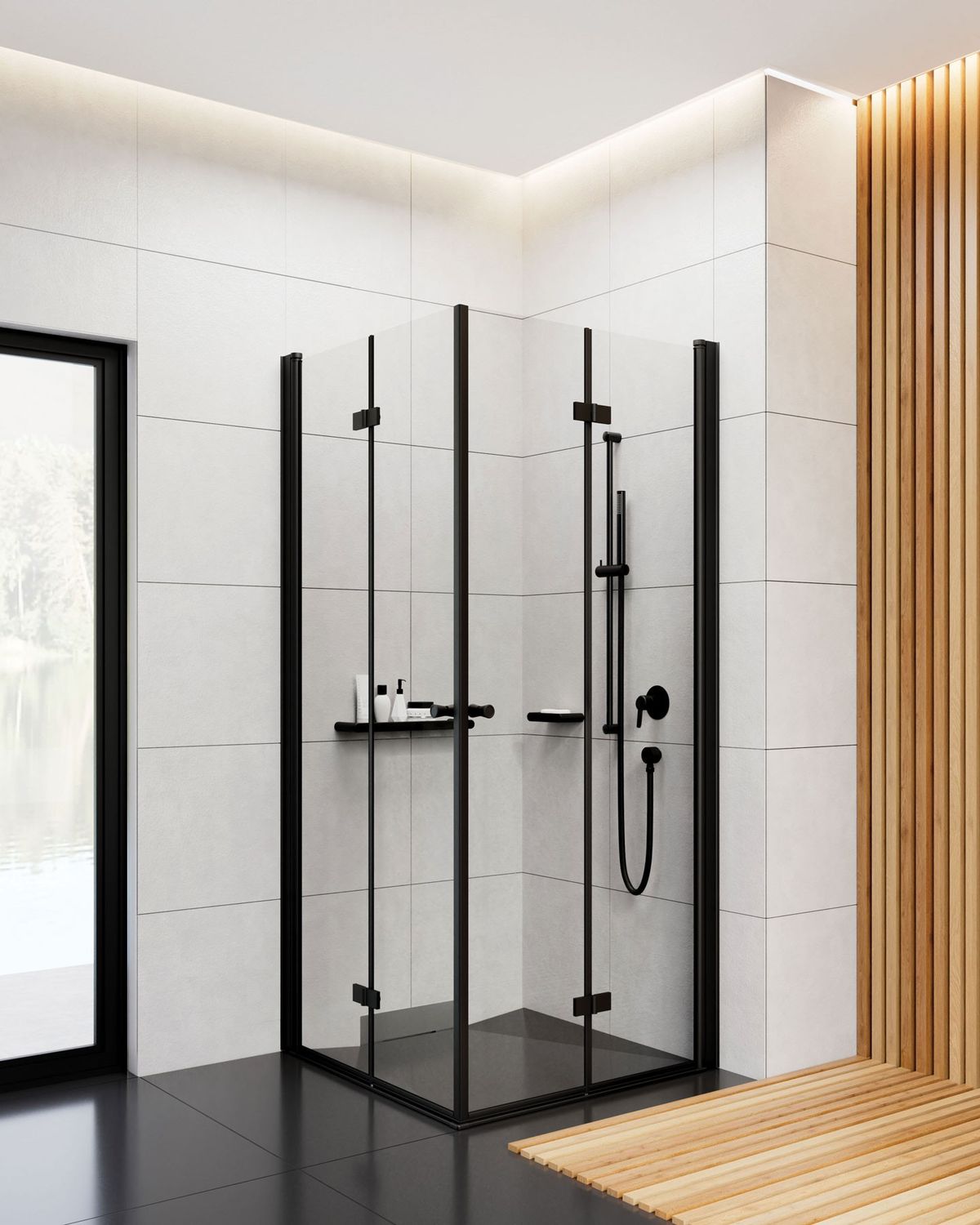 Barre de douche Deante Karbo avec douchette à main 1 jet et flexible en noir mat — vue 5