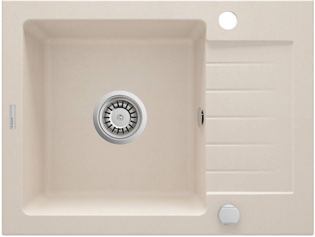 Deante Zorba 58 x 44 cm Beige Granite Single Bowl Undermount Kitchen Sink with Space-Saving Telescopic Drainage