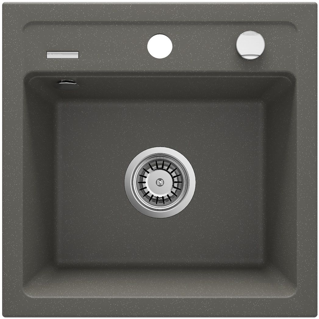Deante Zorba 44 x 44 cm Metallic Graphite Granite Single Bowl Undermount Kitchen Sink with Space-Saving Telescopic Drain