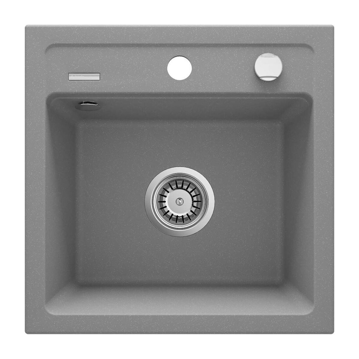Deante Zorba 44 x 44 cm Metallic Gray Granite Single Bowl Undermount Kitchen Sink with Space-Saving Telescopic Drain