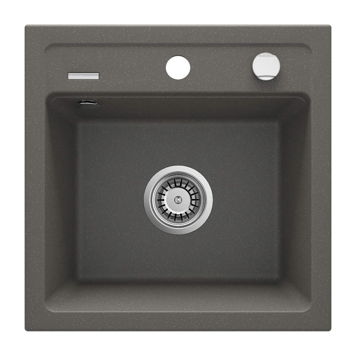 Deante Zorba 44 x 44 cm Metallic Graphite Granite Single Bowl Undermount Kitchen Sink with Space-Saving Telescopic Drain
