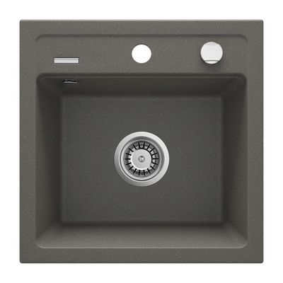 Deante Zorba 44 x 44 cm Metallic Graphite Granite Single Bowl Undermount Kitchen Sink with Space-Saving Telescopic Drain