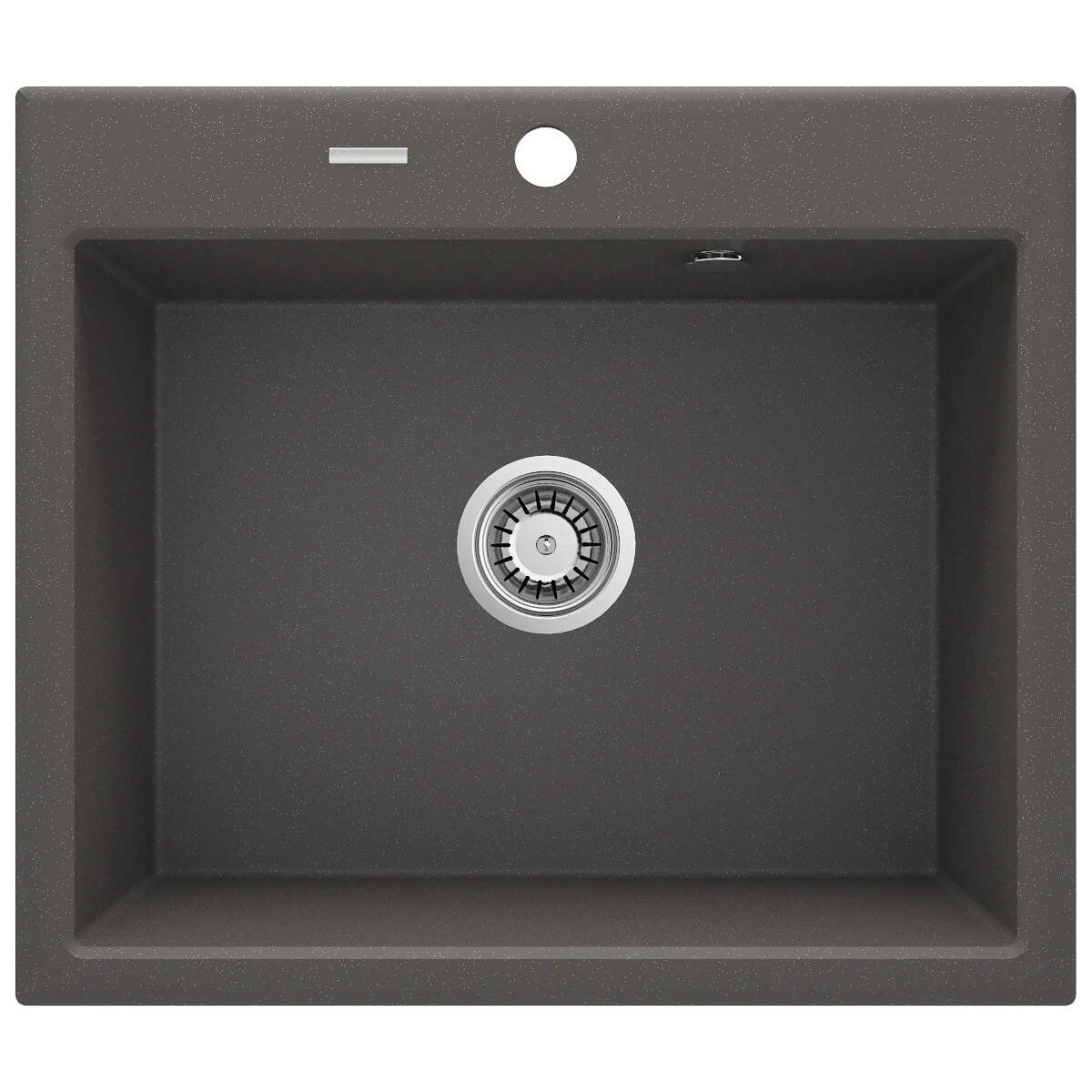 Deante Andante Single Bowl Granite Undermount Kitchen Sink 60 x 52 cm in Metallic Anthracite with Space-Saving Telescopic Drain