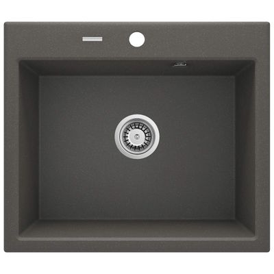 Deante Andante Single Bowl Granite Undermount Kitchen Sink 60 x 52 cm in Metallic Anthracite with Space-Saving Telescopic Drain