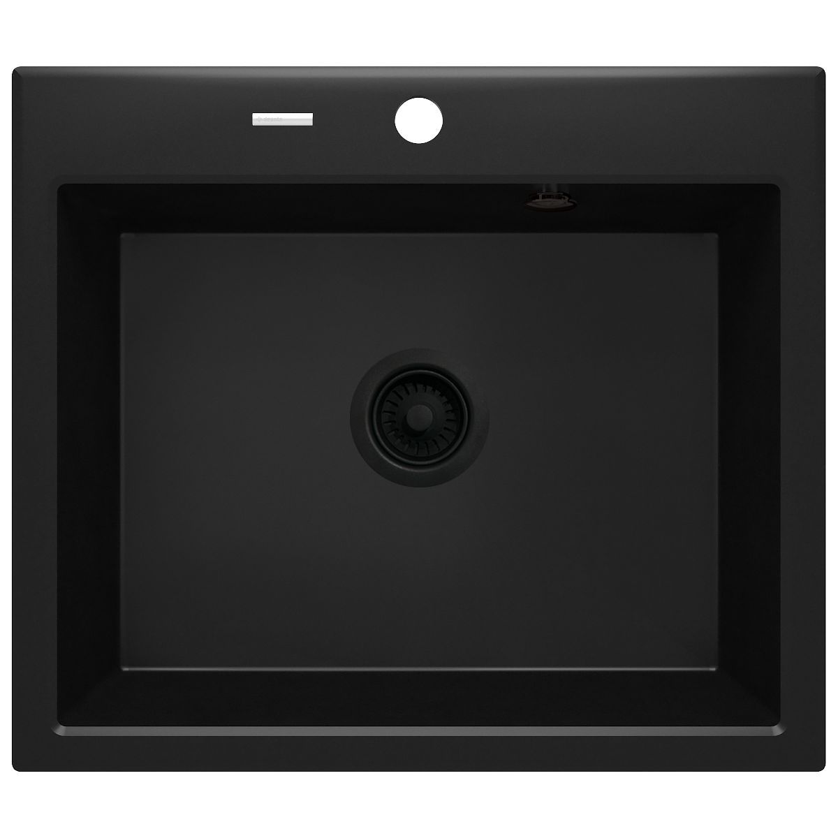 Deante Andante Black Granite Single Bowl Built-In Kitchen Sink 60 x 52 cm with Space-Saving Telescopic Drainage