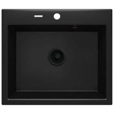 Deante Andante Black Granite Single Bowl Built-In Kitchen Sink 60 x 52 cm with Space-Saving Telescopic Drainage
