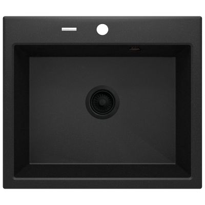 Deante Andante Single Basin Granite Kitchen Sink 60 x 52 cm in Metallic Graphite with Space-Saving Telescopic Drainage
