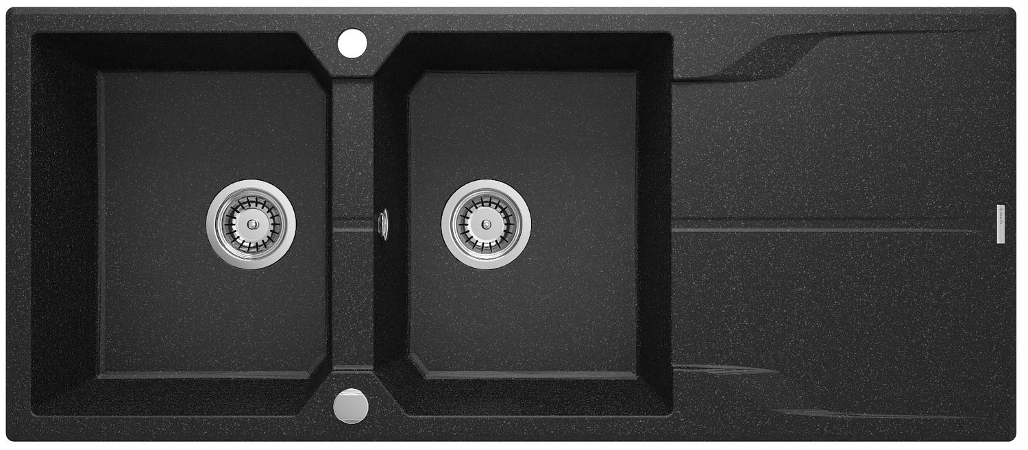Deante Andante Granite Double Bowl Built-In Kitchen Sink 116 x 50 cm in Graphite with Space-Saving Telescopic Drainage