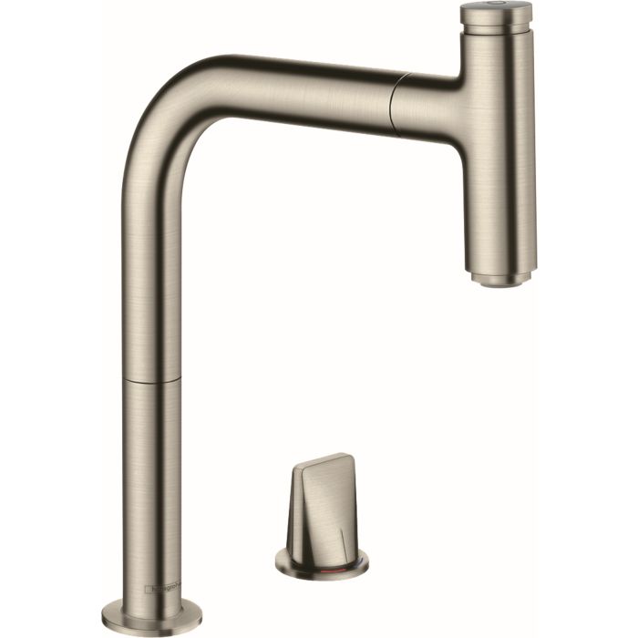 Mitigeur de cuisine Hansgrohe Metris Select M71 200 deux trous avec douchette extractible 1 jet, sBox en acier inoxydable brossé