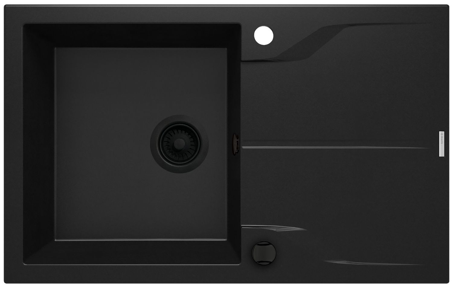 Deante Andante Flush Granite Single Bowl Undermount Kitchen Sink 78 x 49 cm Matte Black with Space-Saving Telescopic Drain