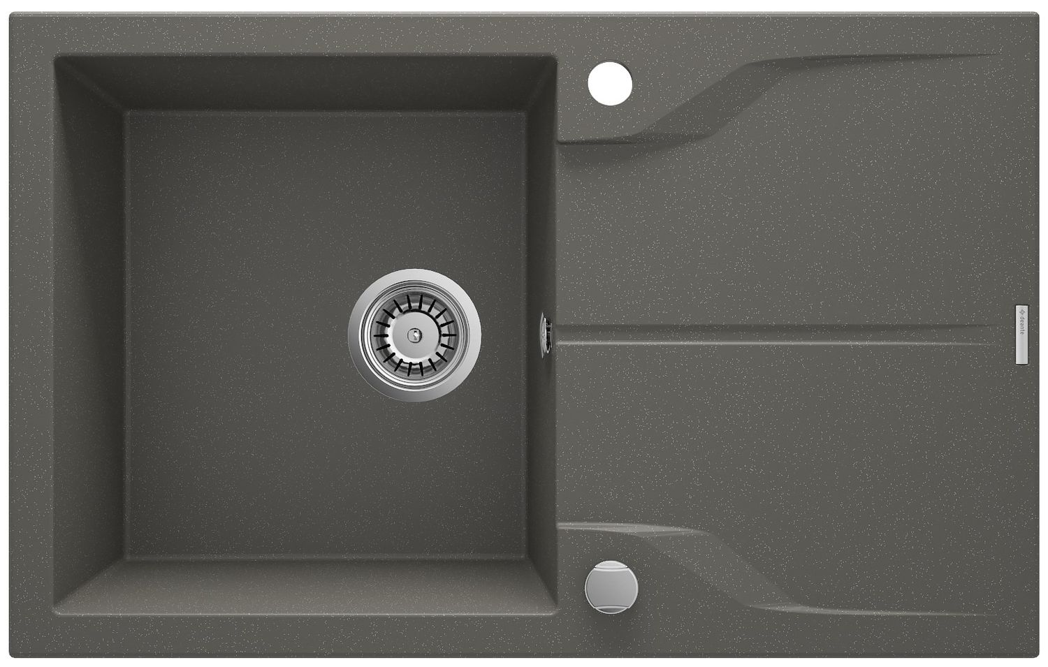 Deante Andante Flush Single Bowl Granite Inset Kitchen Sink 78 x 49 cm in Metallic Anthracite with Space-Saving Telescopic Drain