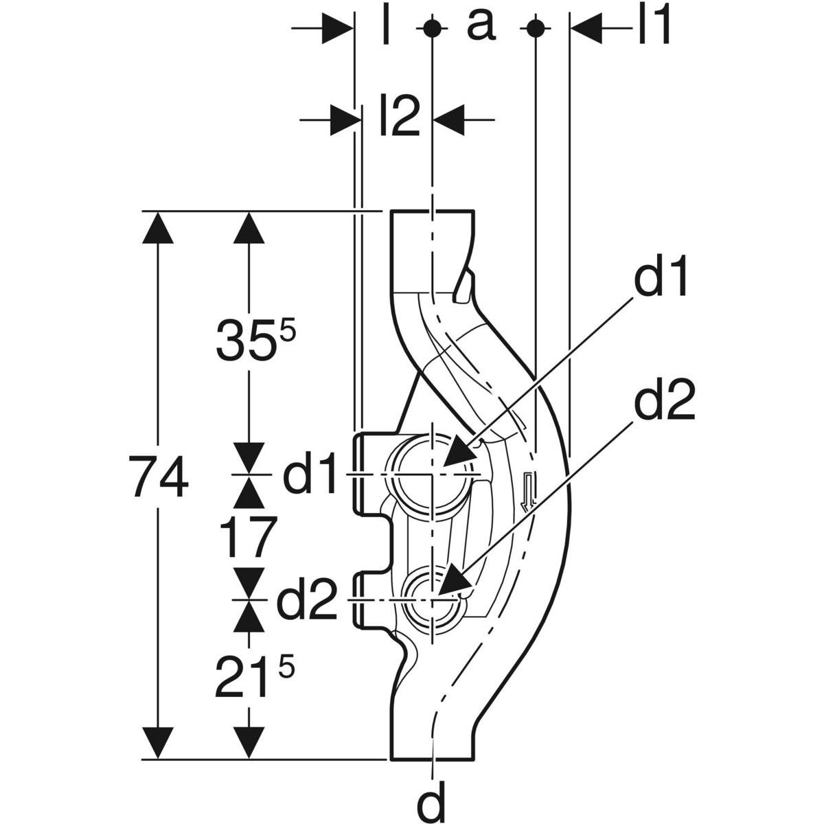 Geberit PE Sovent Elbow: d=110mm, d1=75mm