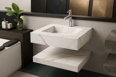 Plan-vasque en grès cérame Carthage en Beige 80 cm