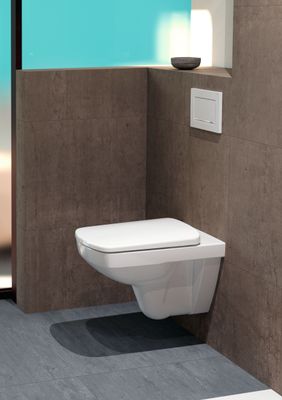 Cuvette de toilette murale Geberit Selnova Square Rimfree, blanche, double chasse 6/4L, design élégant.