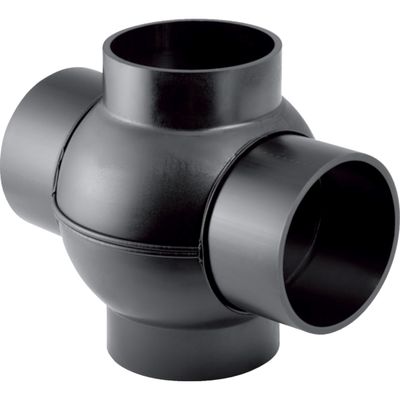 Embranchement boule 88.5° Geberit PEHD à deux départs, raccords 180° déportés : d=110mm, d1=110mm