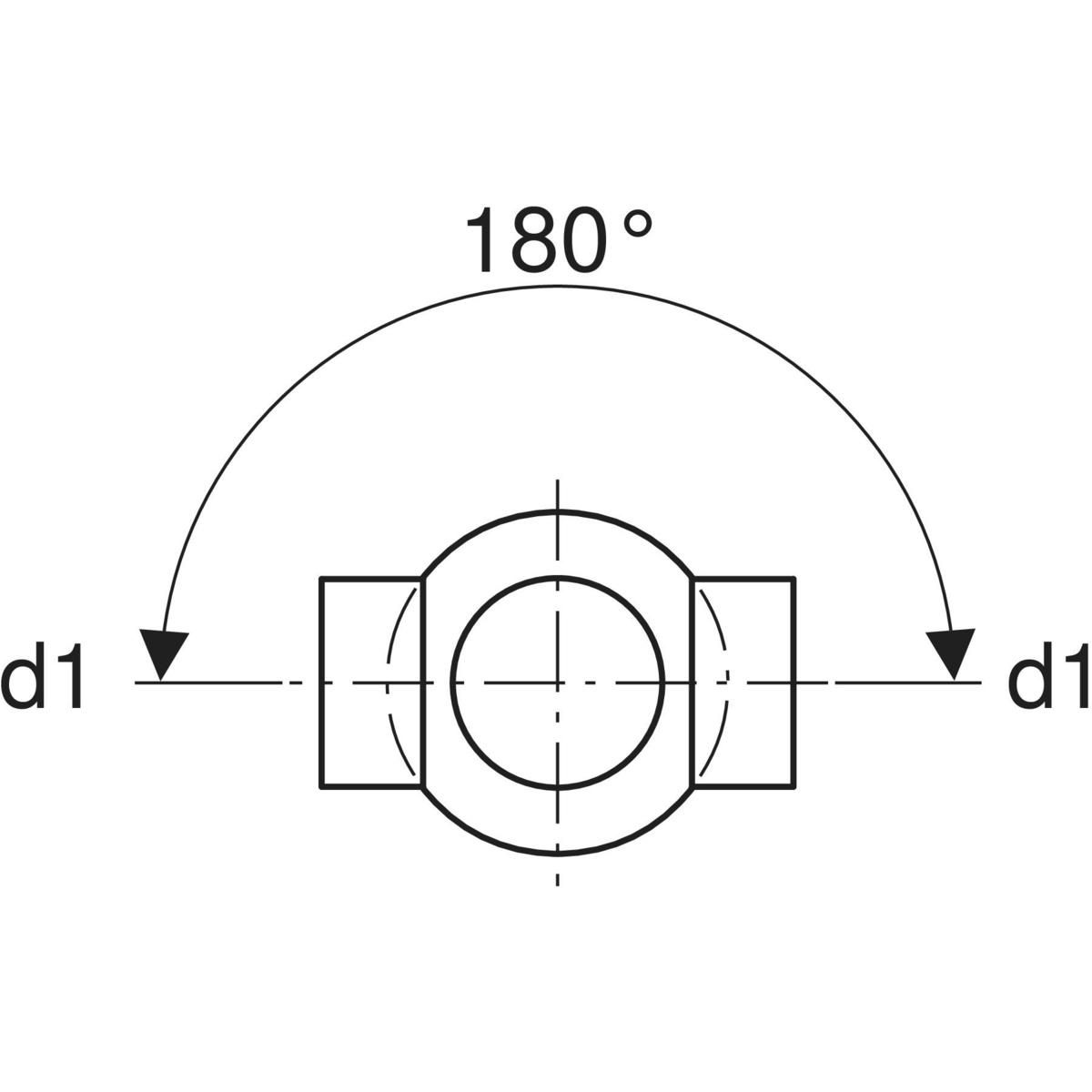 Embranchement boule 88.5° Geberit PEHD à deux départs, raccords 180° déportés : d=110mm, d1=110mm — vue 4