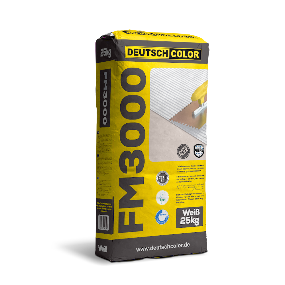 Ciment Colle FM 3000 blanc DeutschColor 25 kg – colle très haute performance pour carrelage et faïence