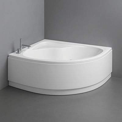 Glass corner bathtub with apron, support, and feet - Lis Series - 140 x 140 cm