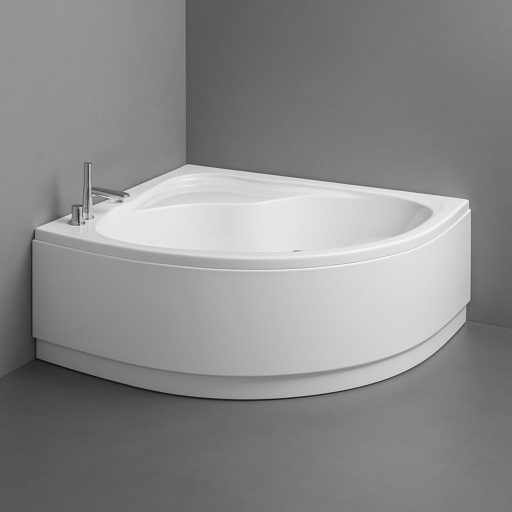 Glass corner bathtub with apron, support, and feet - Lis Series - 140 x 140 cm