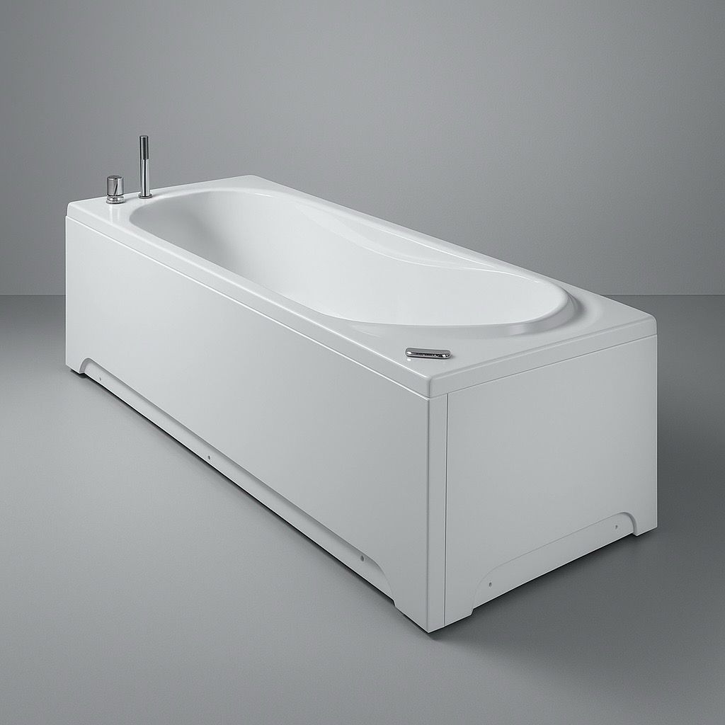 Rectangular Glass Bathtub with Front Panel, Side Panel, Support, and Feet - Lis Series - 170 x 75 cm