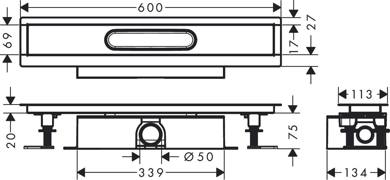 Kit d'encastrement Hansgrohe uBox universel 60 cm pour canivelles de douche à carreler - débit d'évacuation 42 L/min - vue 2