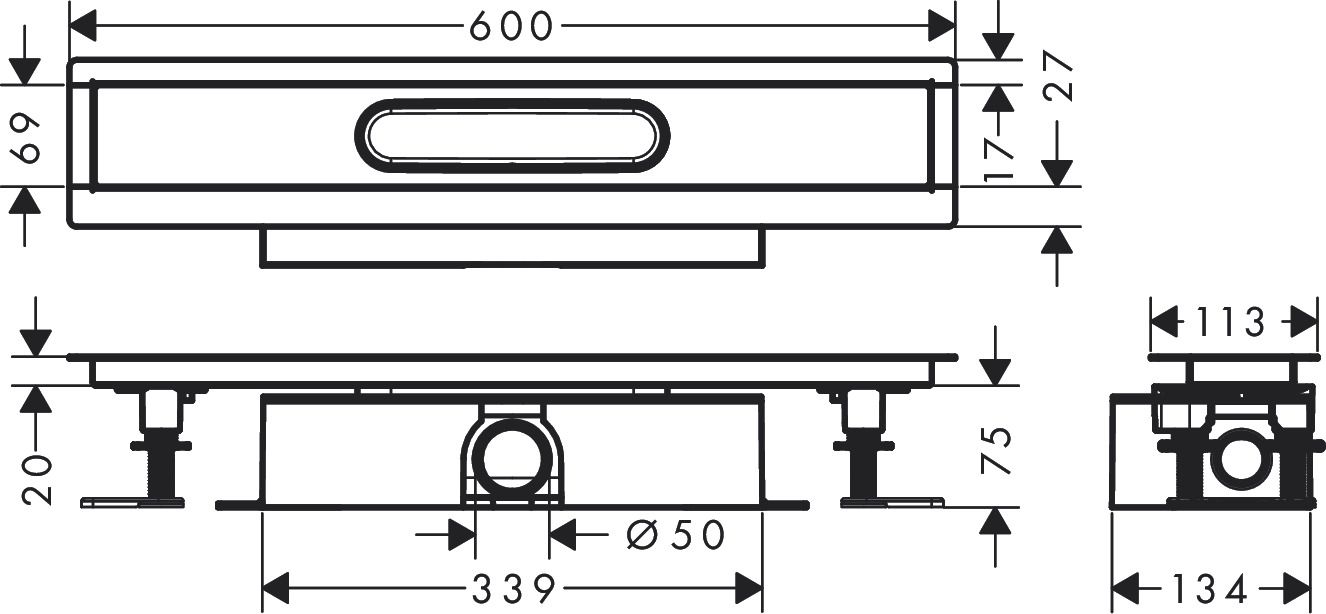 Kit d'encastrement Hansgrohe uBox universel 60 cm pour canivelles de douche à carreler - débit d'évacuation 42 L/min — vue 2