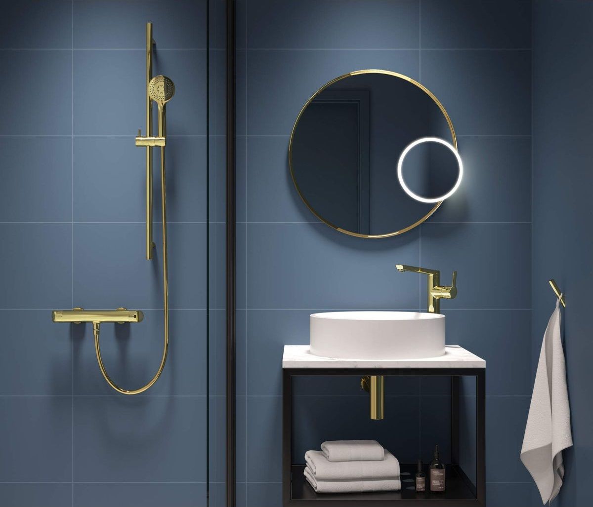 Deante Arnika Shower Bar with 3-Function Hand Shower and Polished Gold PVD Hose