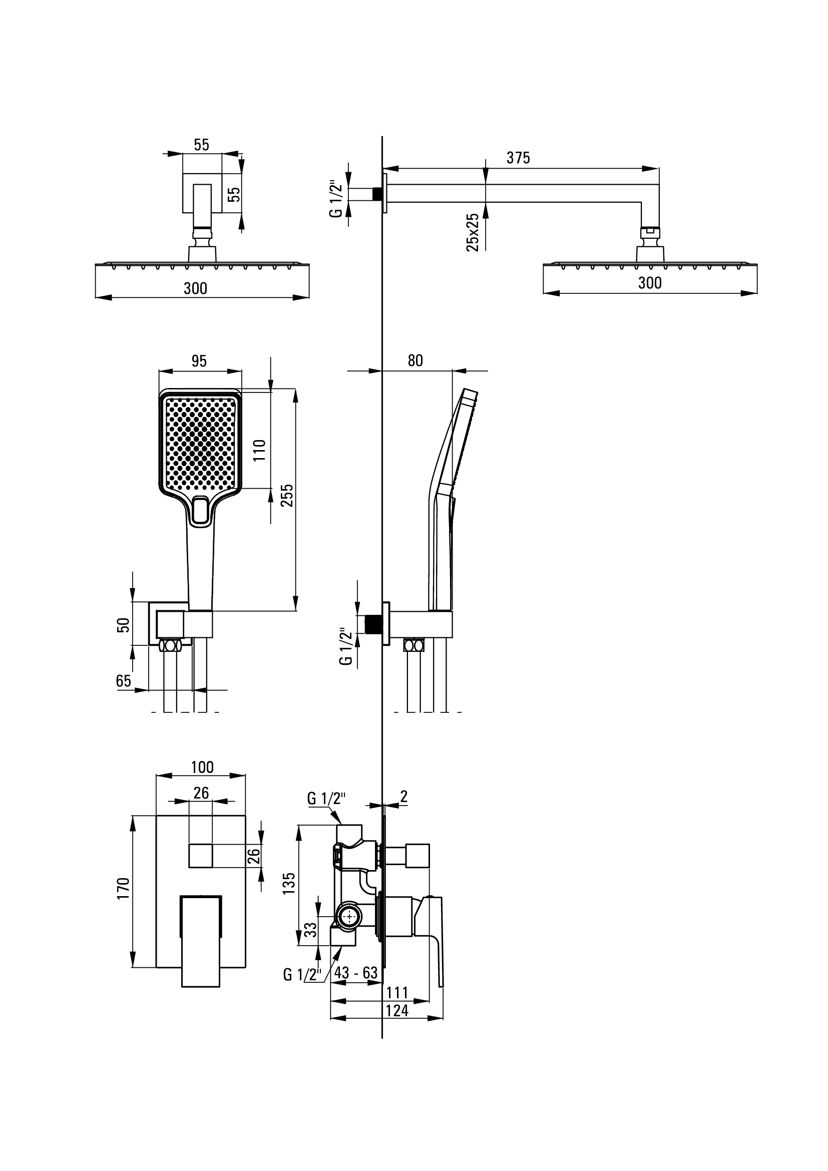Ensemble de douche encastré Deante Anemon Bis 300 en noir mat - vue 6