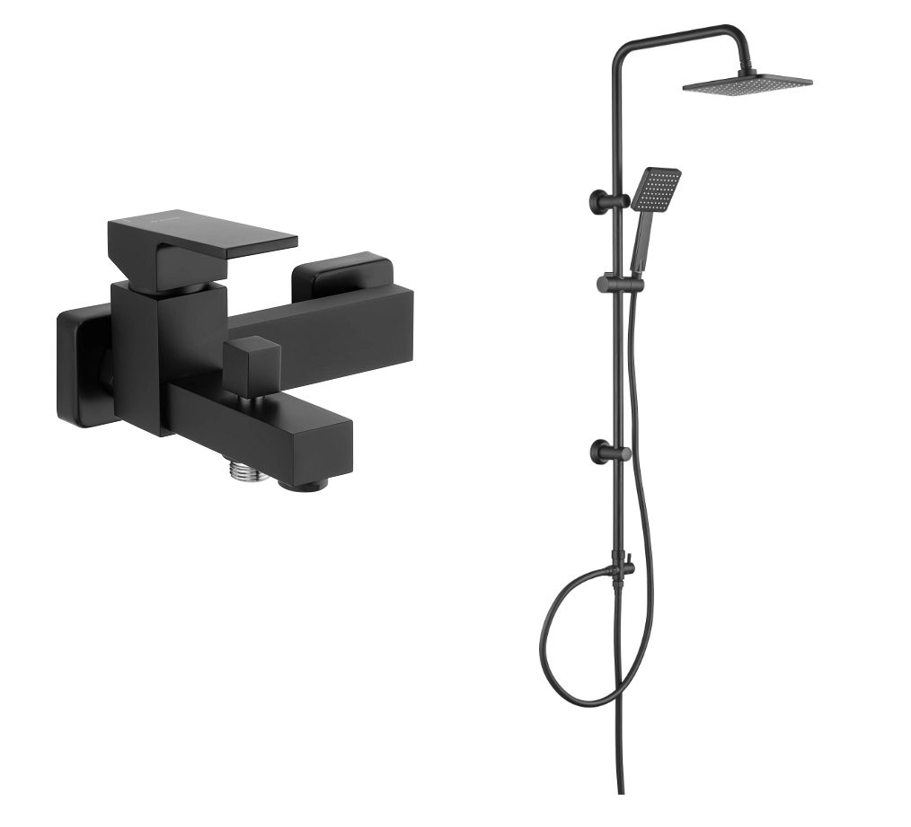 Deante Boro 200 Shower Column with Bath/Shower Mixer in Matte Black