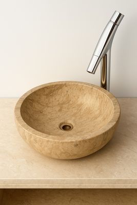 Babel Sculpted Marble Basin Bowl 40 cm Diameter Thala Beige