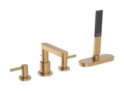 4-Hole Mixer for Bathtub Rim Installation Hansgrohe Finoris with sBox in Brushed Bronze