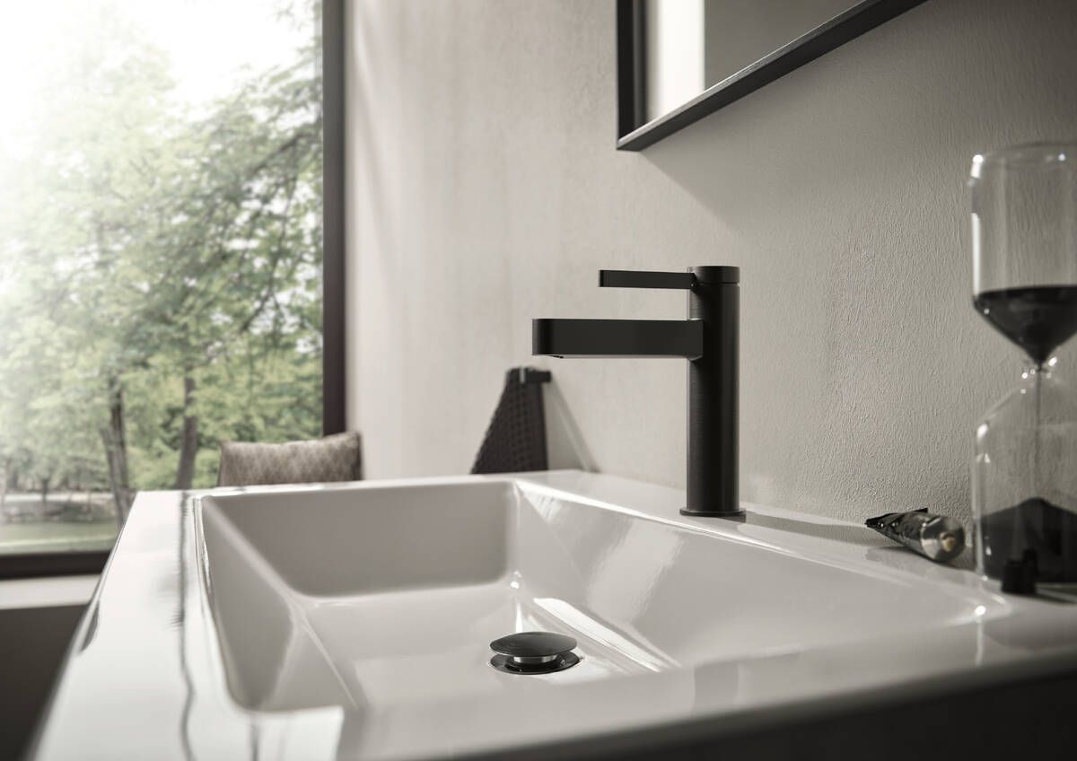 Hansgrohe Finoris 110 CoolStart Basin Mixer with Push-Open Waste in Brushed Black Chrome