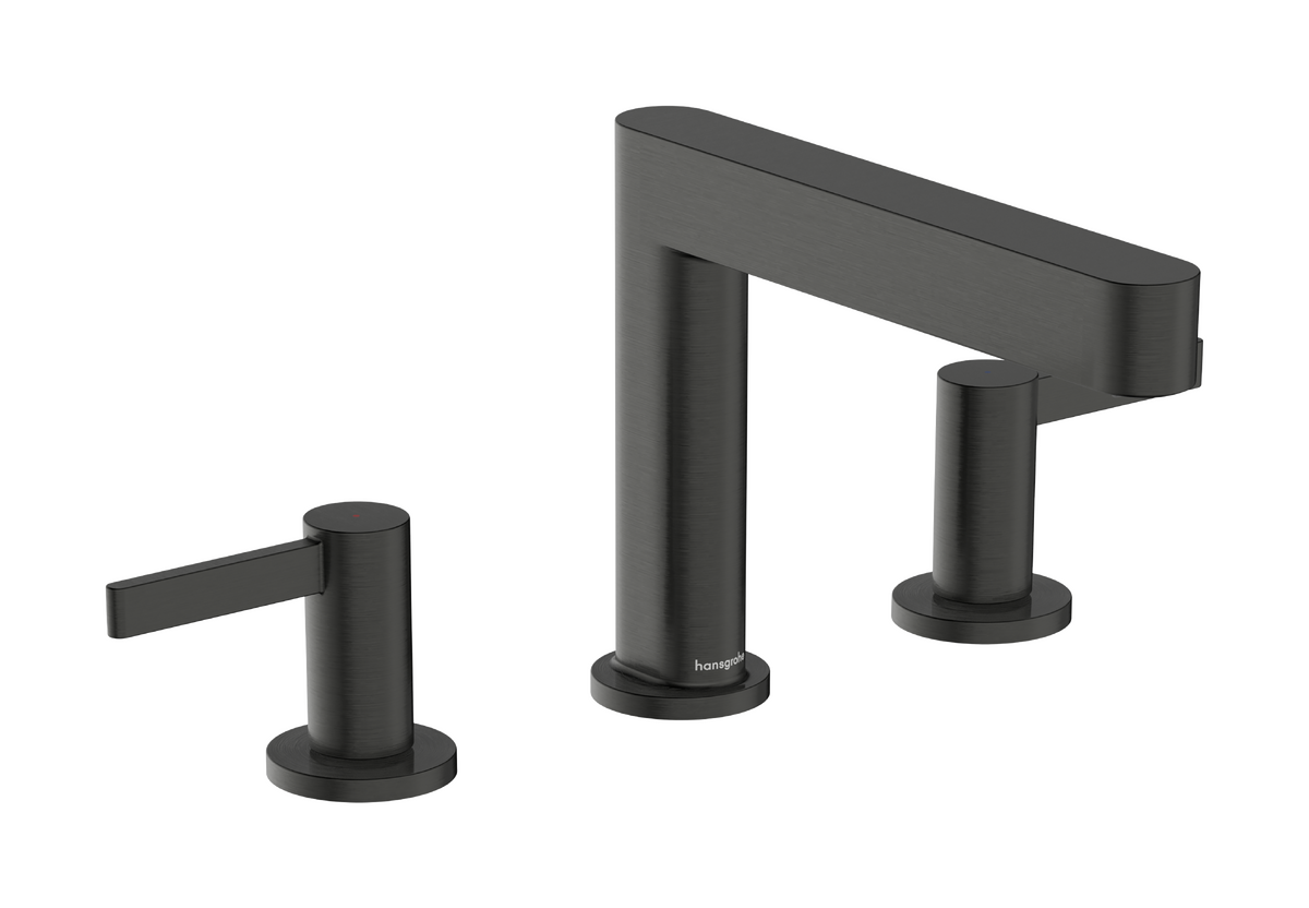 Hansgrohe Finoris 110 3-Hole Basin Mixer with Push-Open Waste in Brushed Black Chrome