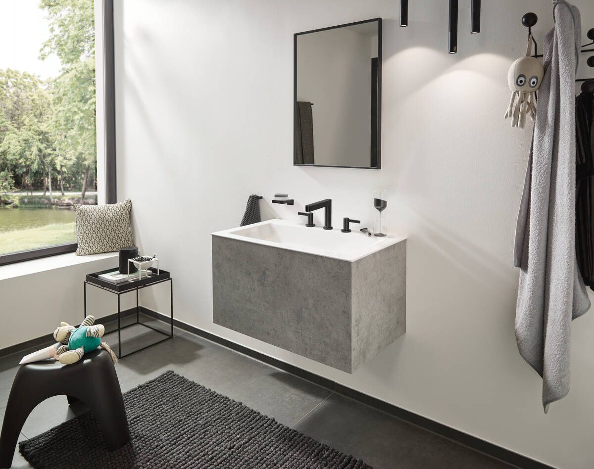 Hansgrohe Finoris 110 3-Hole Basin Mixer with Push-Open Waste in Brushed Black Chrome