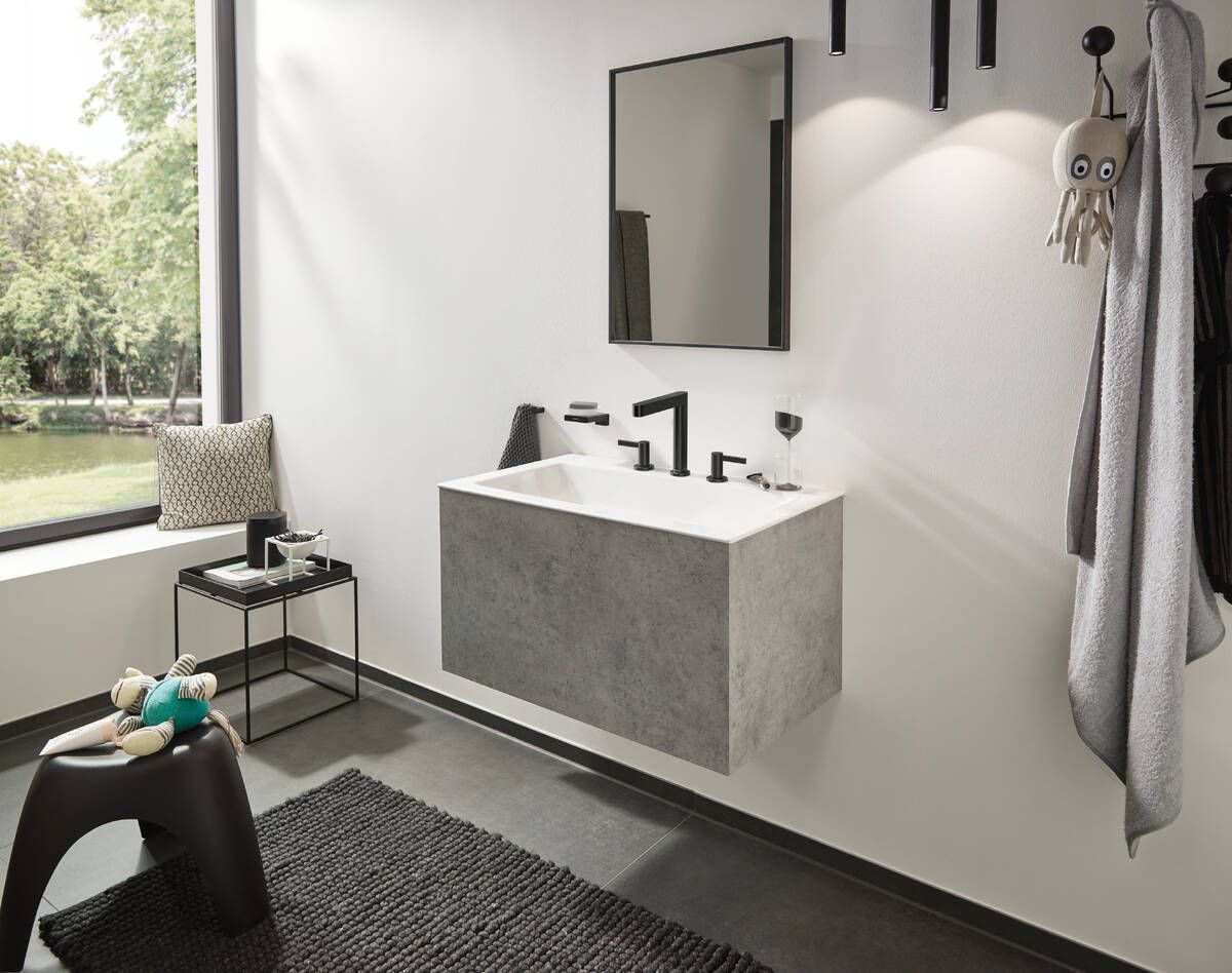 Hansgrohe Finoris 160 3-Hole Basin Mixer with Push-Open Waste in Brushed Black Chrome