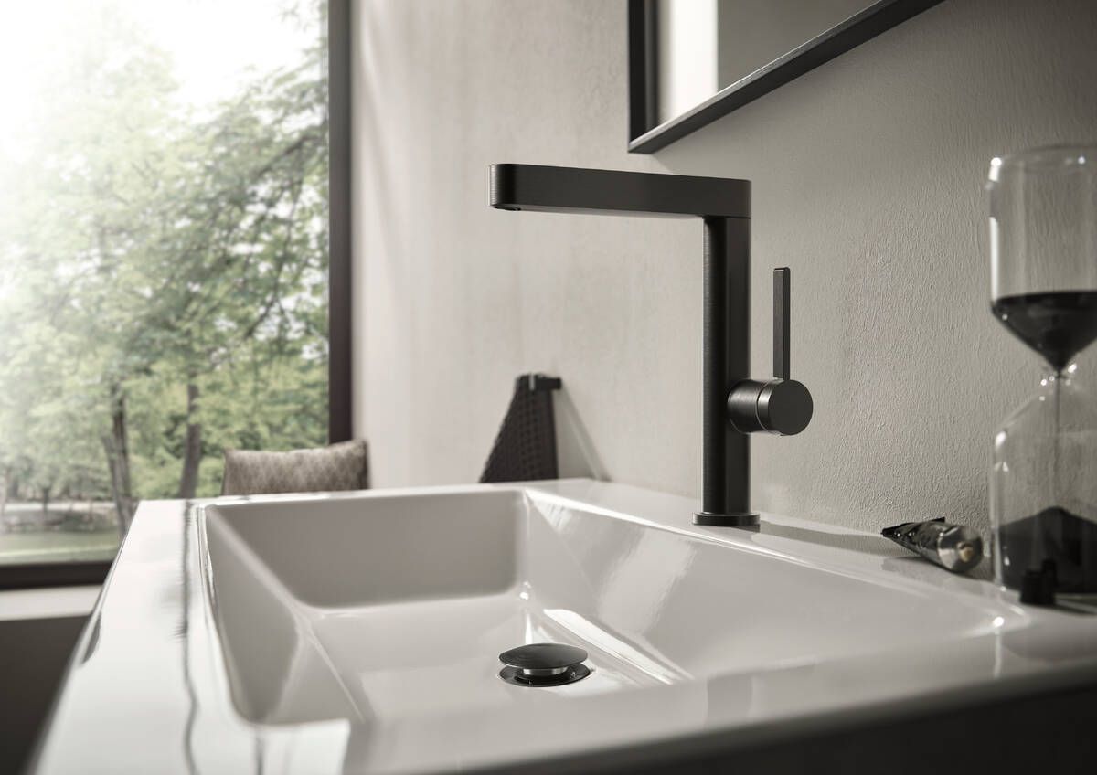 Hansgrohe Finoris 230 Basin Mixer with Swivel Spout and Push-Open Waste in Brushed Black Chrome