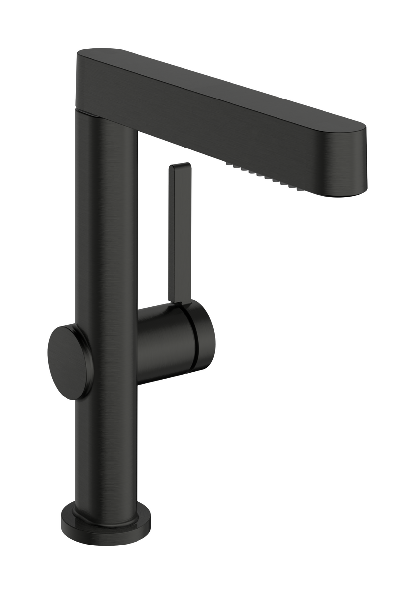 Hansgrohe Finoris 230 Basin Mixer with Pull-Out Spray, 2 Jets, and Push-Open Waste in Brushed Black Chrome